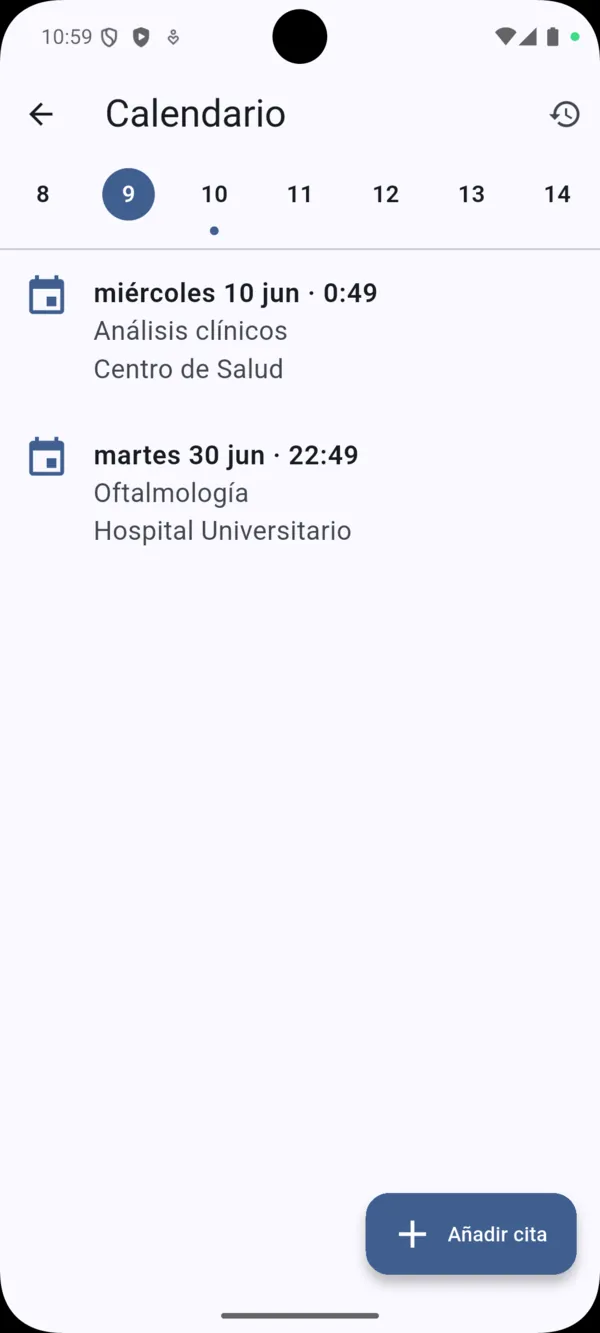 Calendario de citas médicas